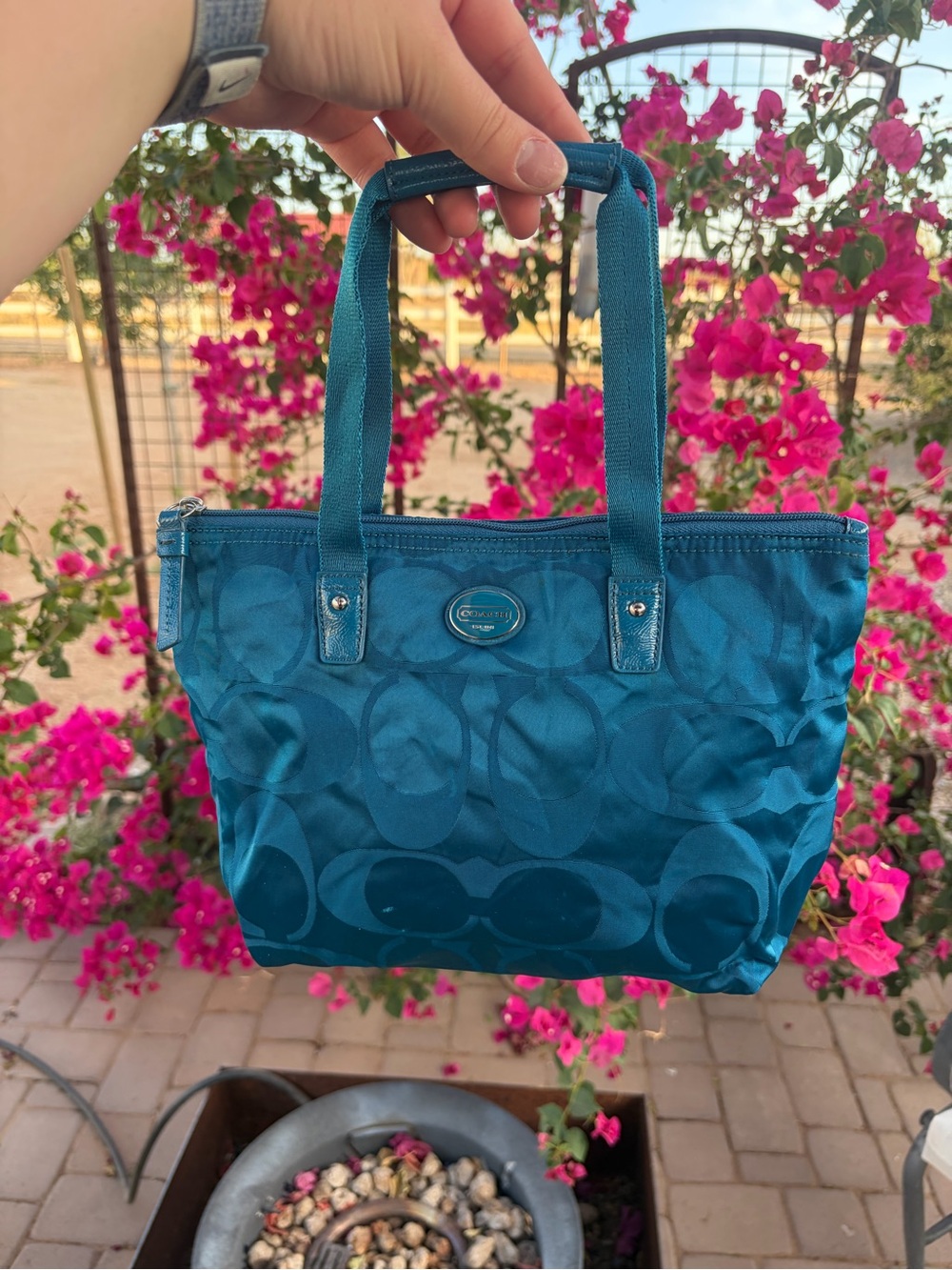 Coach Teal Signature Jacquard Tote